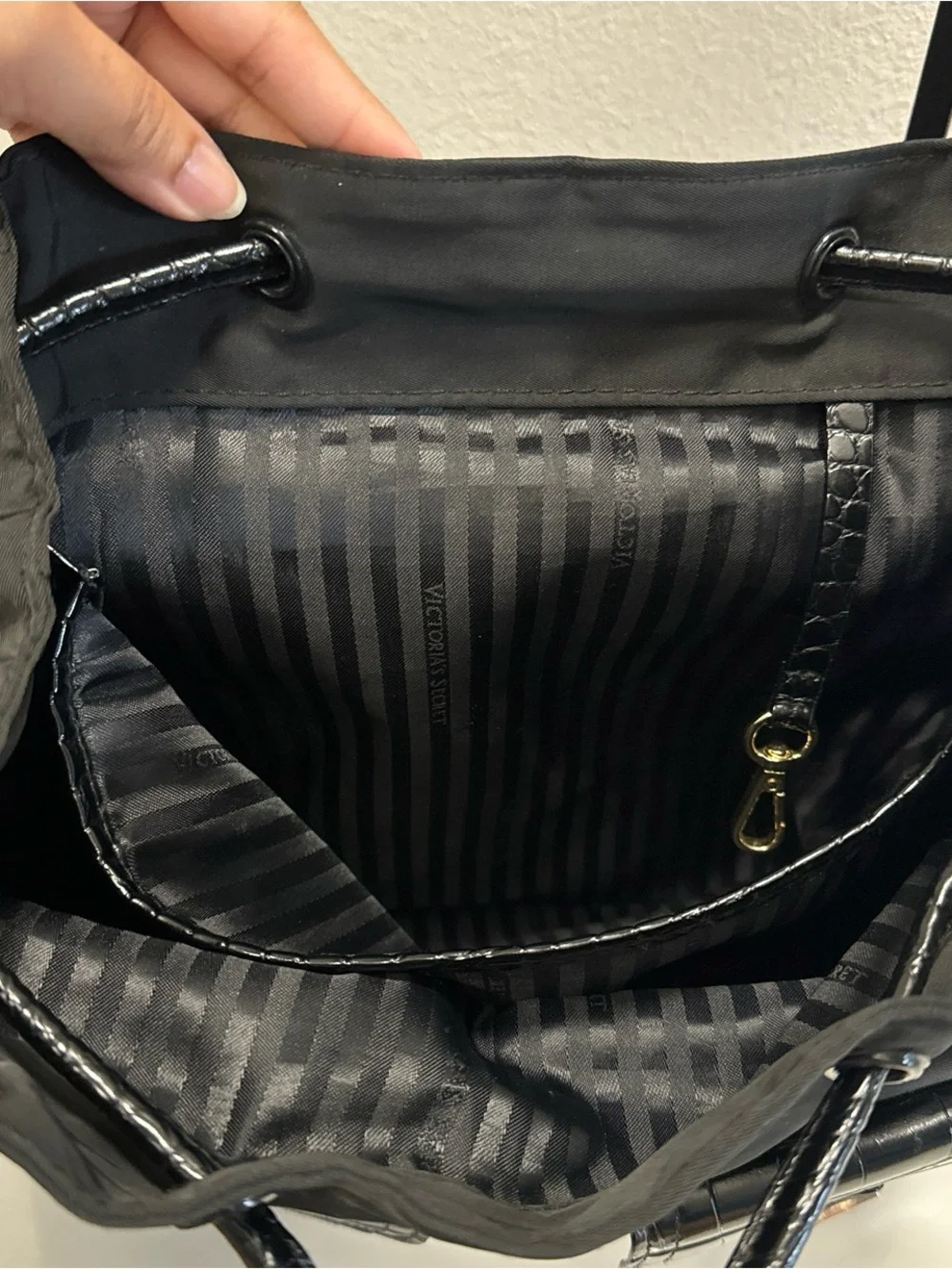 Victoria's Secret Black Croc-Accent Nylon Backpack